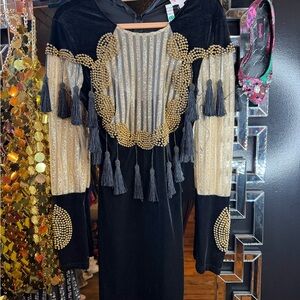 Elegant Black and Gold Tassel Dress